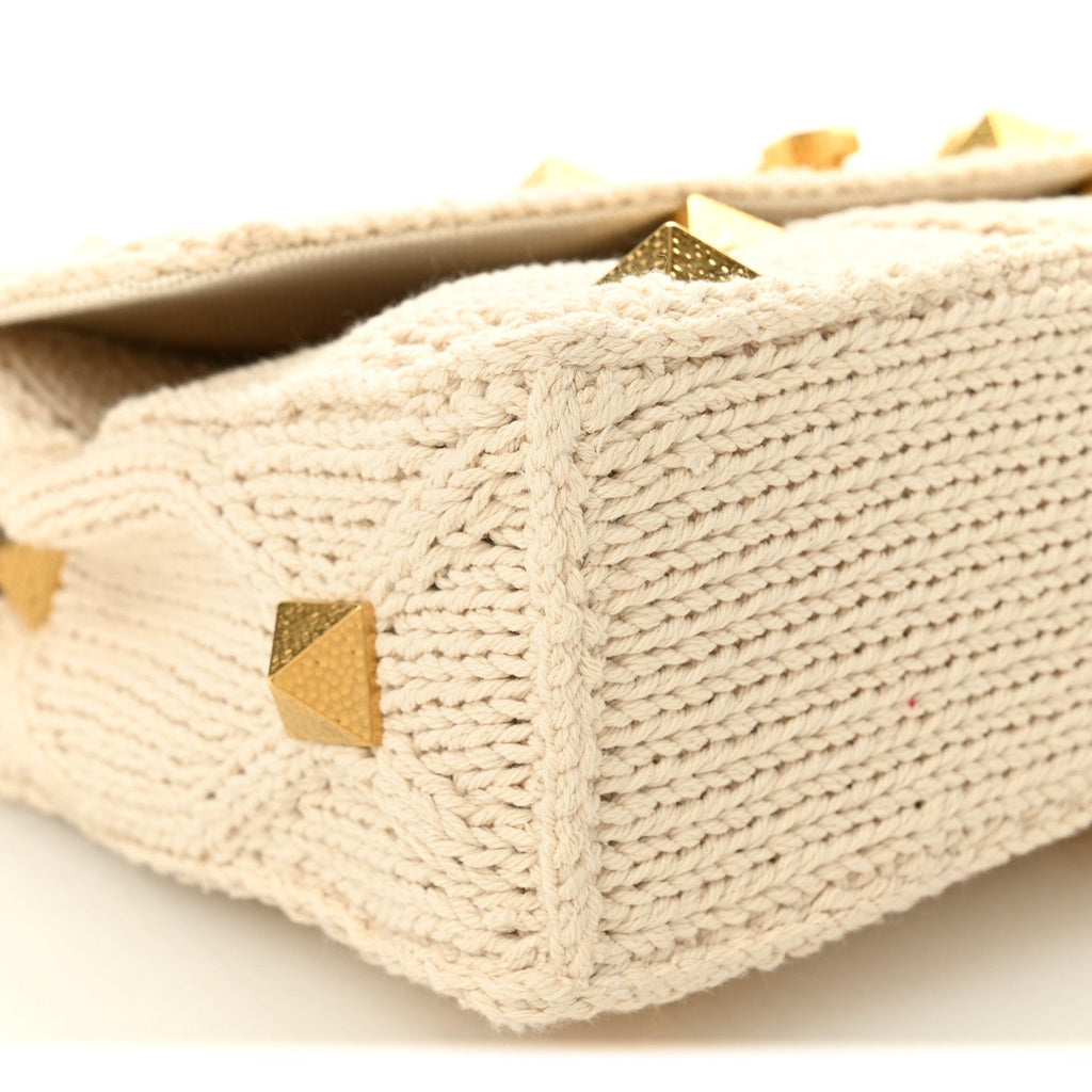 Knit Large Roman Stud Shoulder Bag Ecru