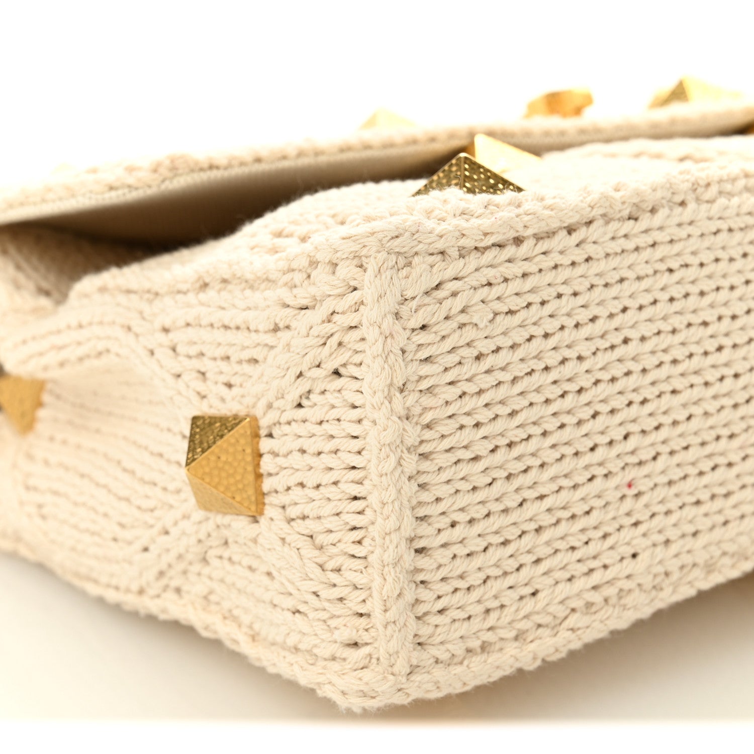 Knit Large Roman Stud Shoulder Bag Ecru