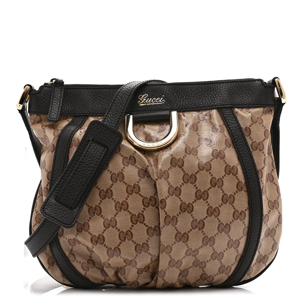 Crystal Monogram Small D Gold Ring Messenger Dark Brown