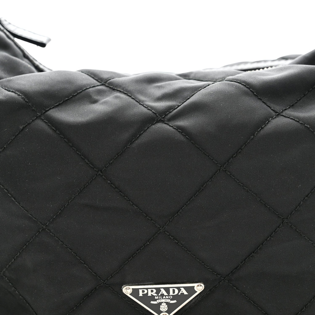 Tessuto Nylon Quilted Shoulder Bag Black