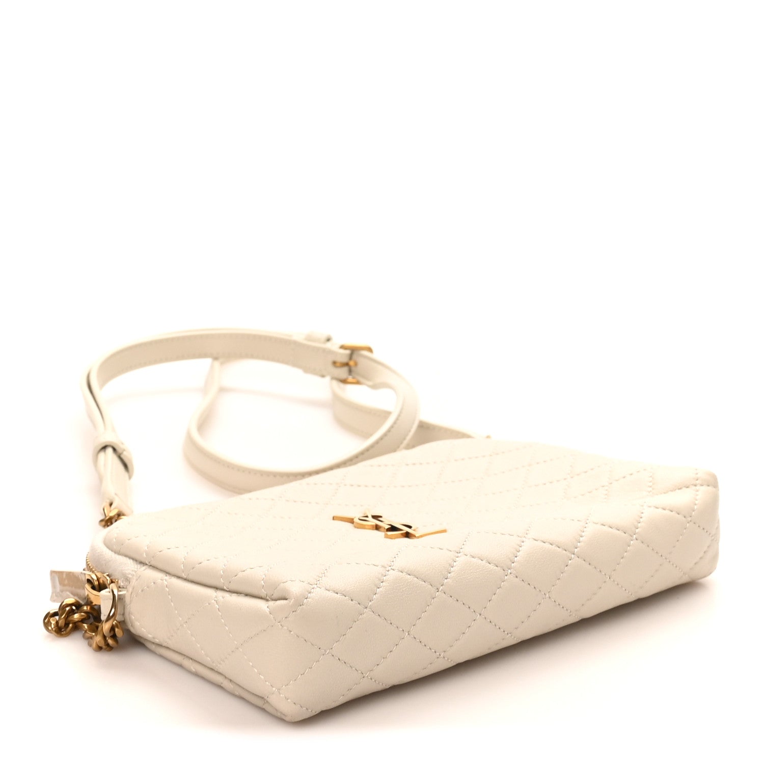 Lambskin Quilted Gaby Zipped Pouch Crema Soft
