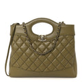 Shiny Crumpled Calfskin Quilted Mini 31 Shopping Bag Khaki