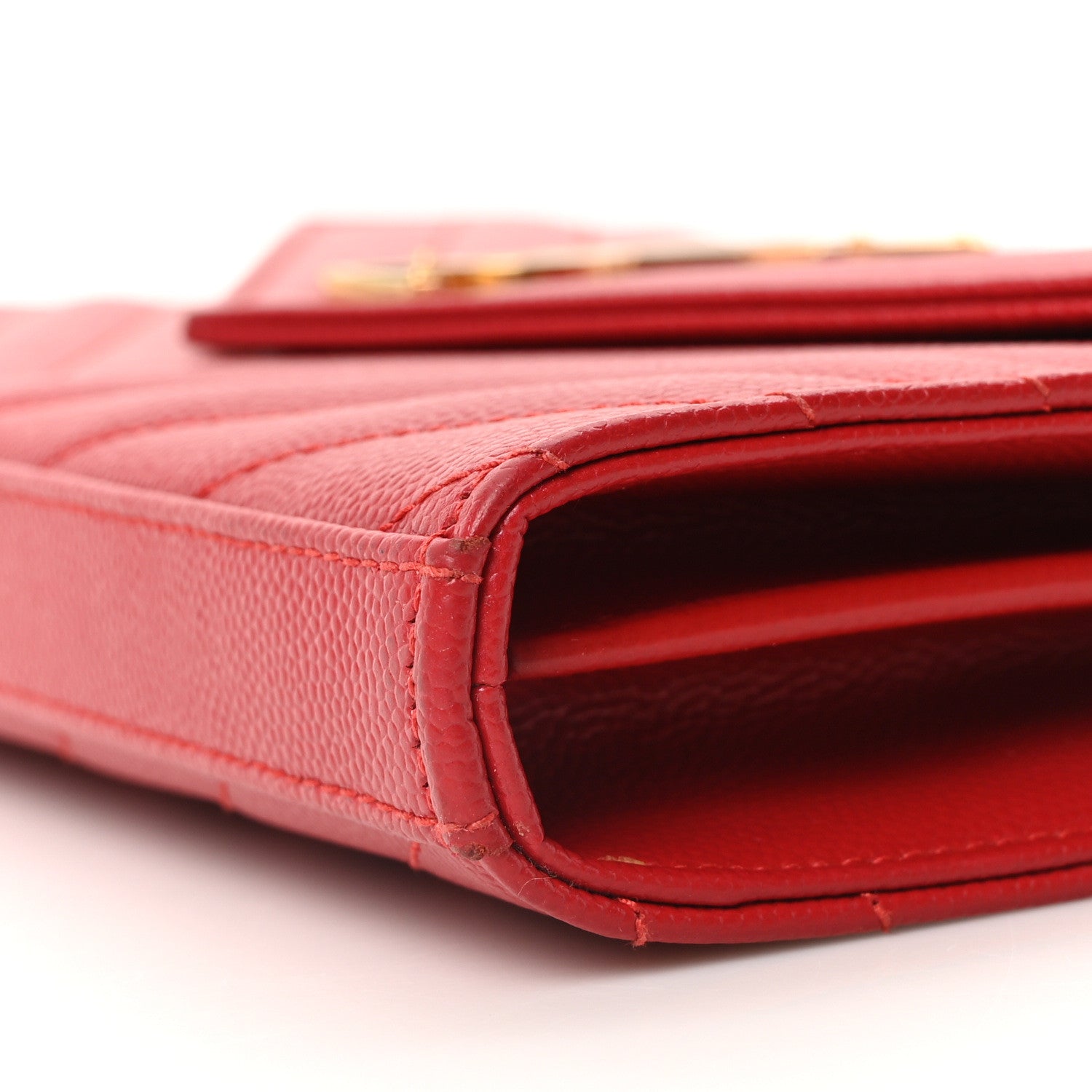 Grain De Poudre Matelasse Chevron Monogram Chain Wallet Red