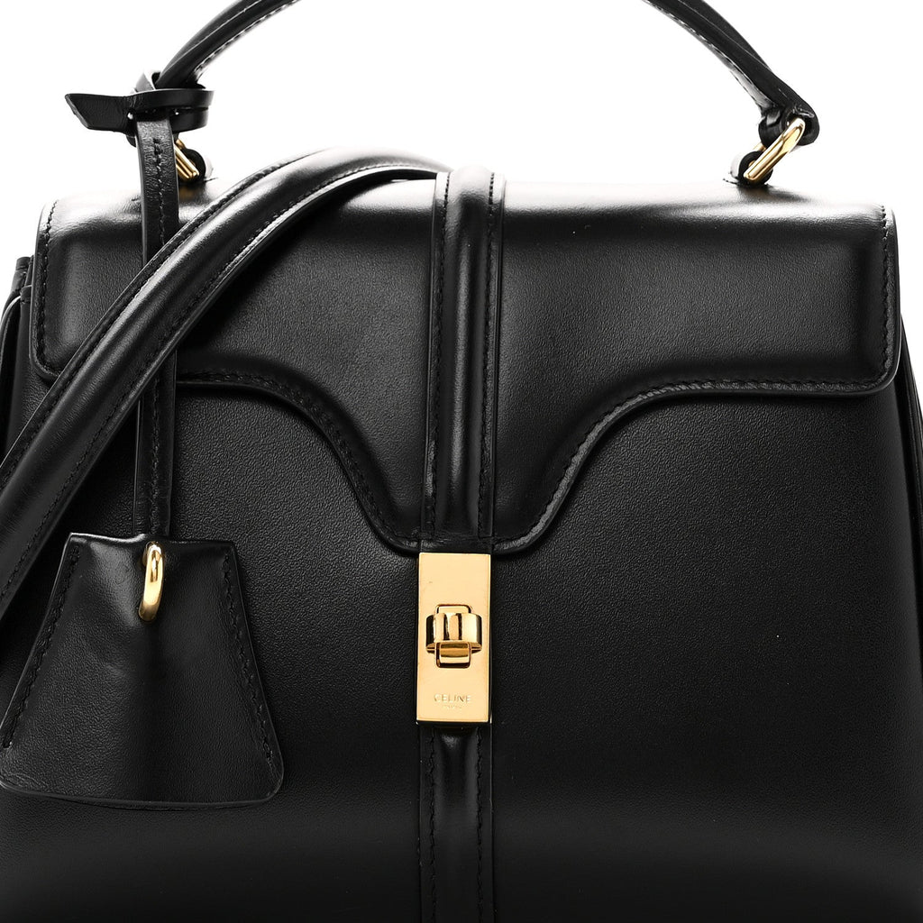 Satinated Calfskin Mini 16 Top Handle Bag Black