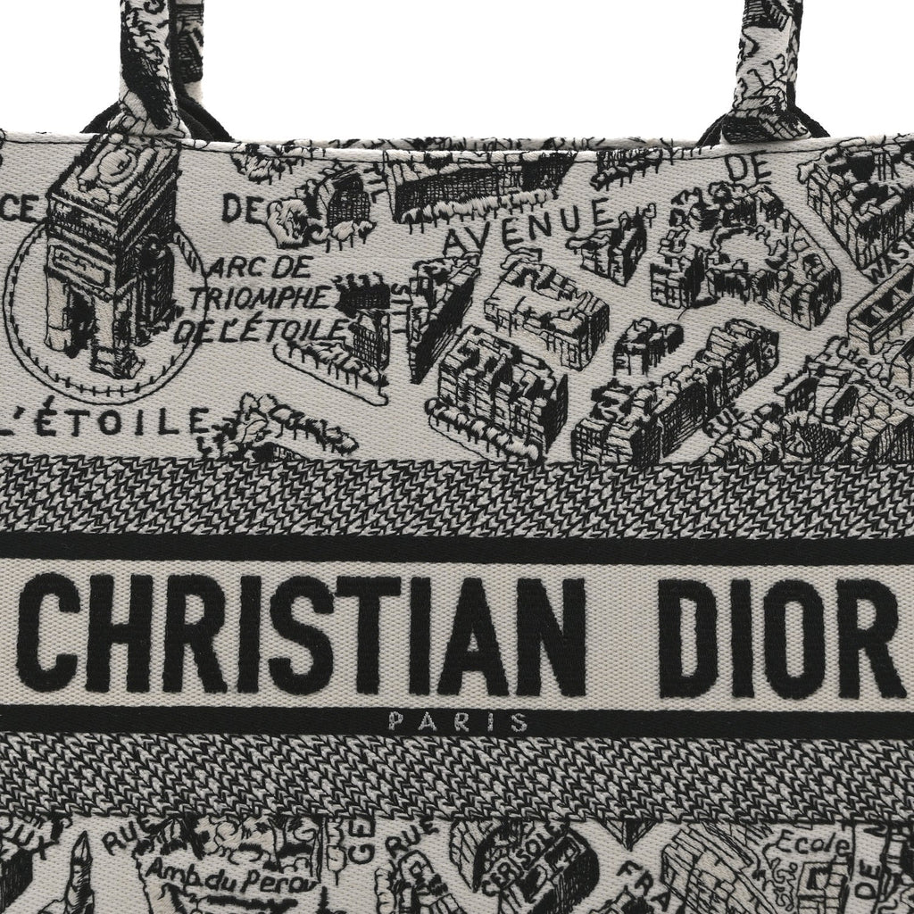 Canvas Embroidered Medium Plan De Paris Book Tote White Black