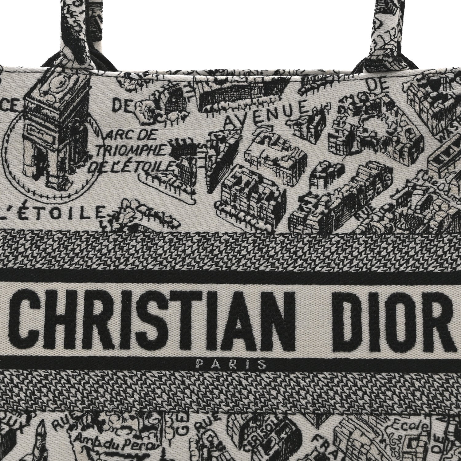 Canvas Embroidered Medium Plan De Paris Book Tote White Black