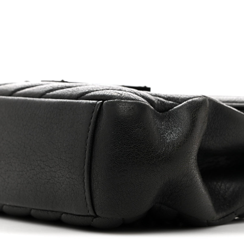 Sheepskin Matelasse Chevron Monogram Monochrome Medium College Bag Black
