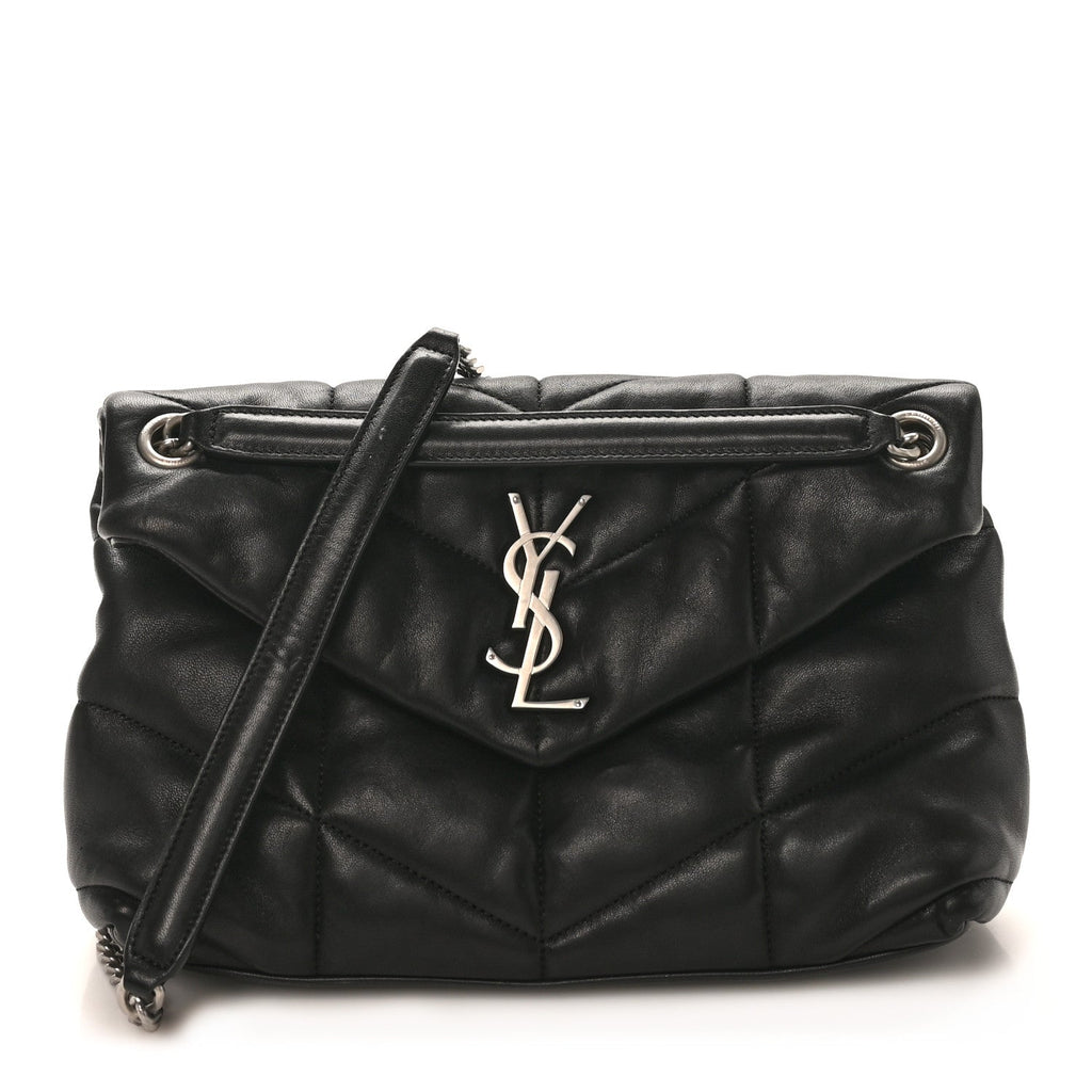 Lambskin Quilted Small Loulou Puffer Monogram Chain Satchel Black