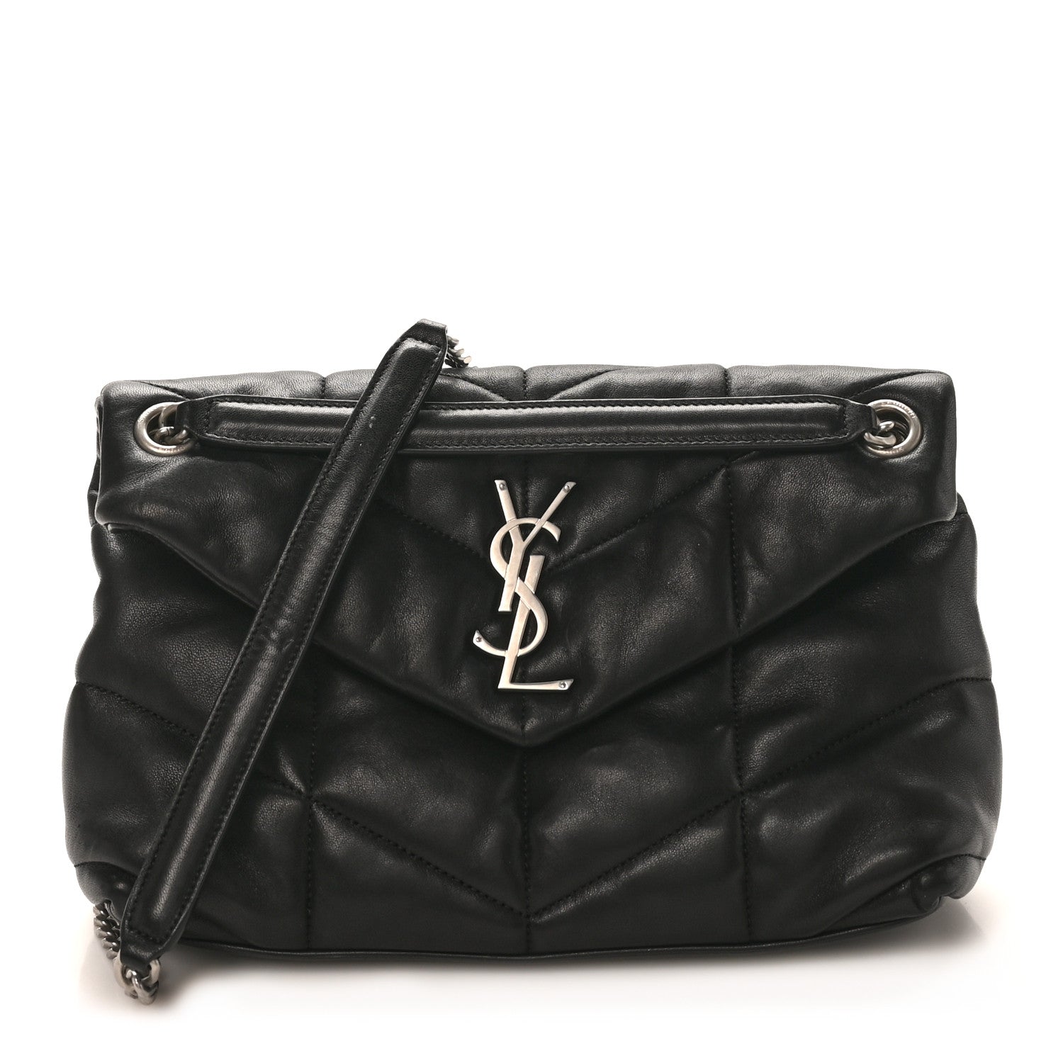 Lambskin Quilted Small Loulou Puffer Monogram Chain Satchel Black