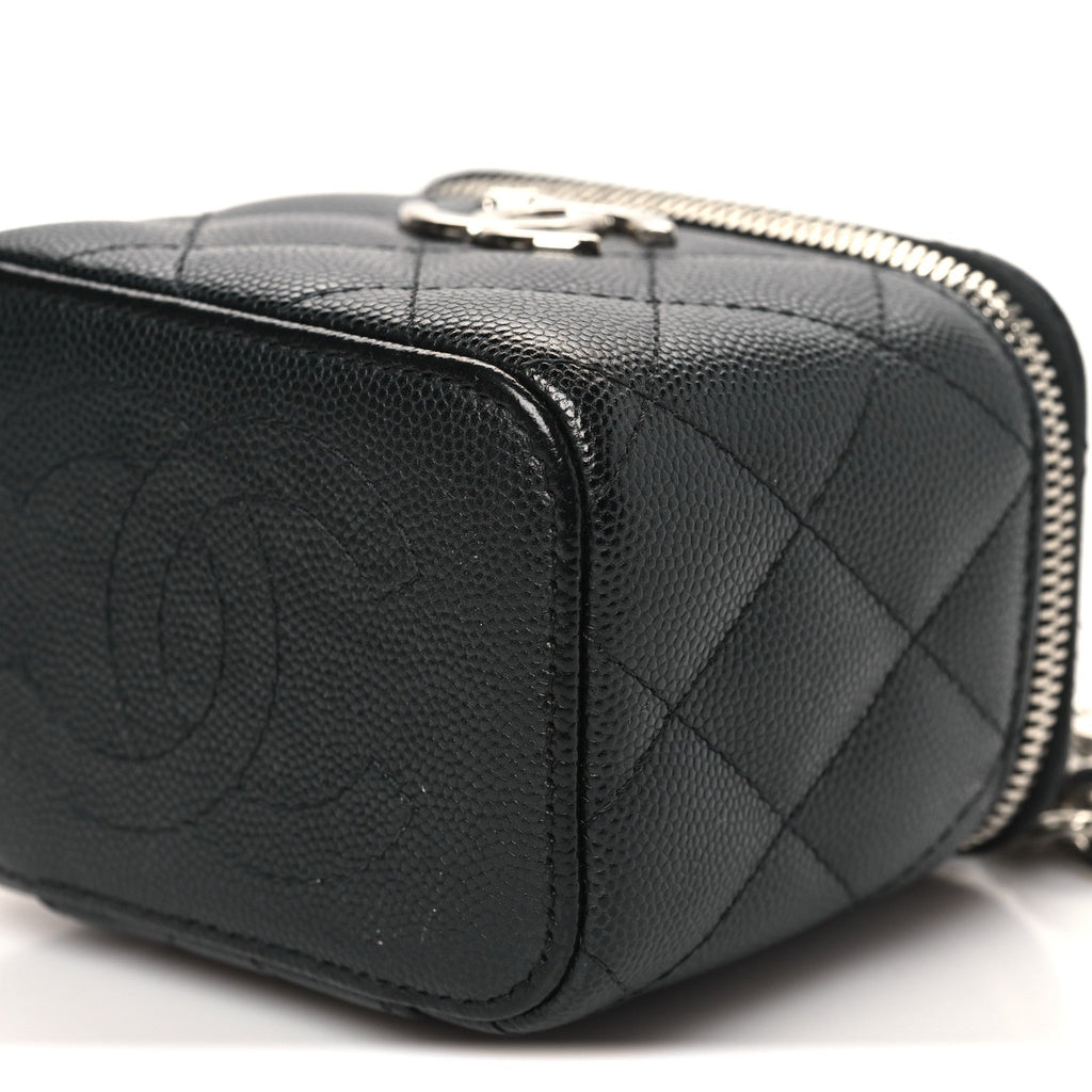 Caviar Quilted Mini Vanity Case With Chain Black