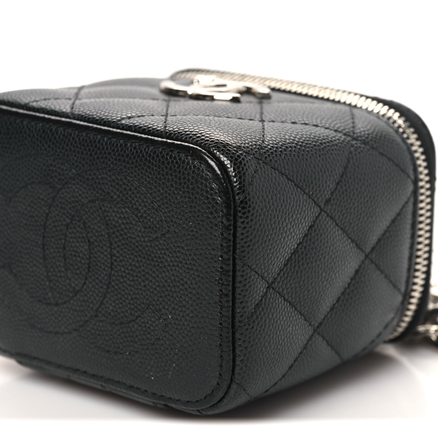 Caviar Quilted Mini Vanity Case With Chain Black