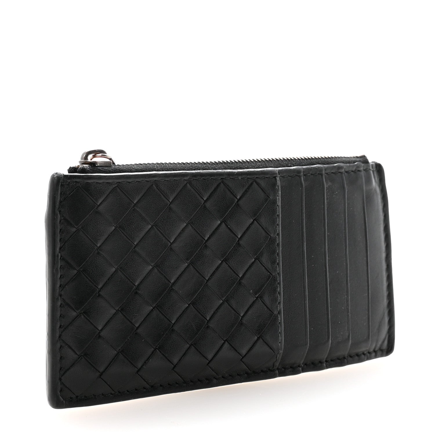 Calfskin Intrecciato Zip  Holder Black