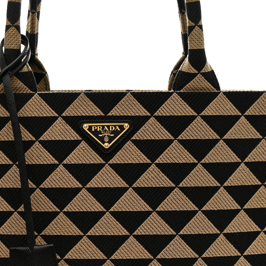 Jacquard Saffiano Triangolo Symbole Embroidered Large Tote Black Corda