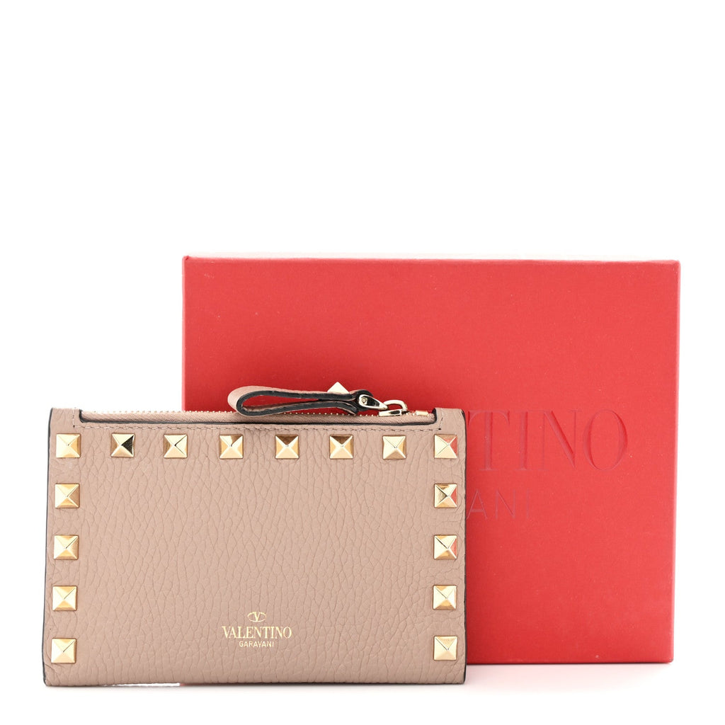 Grainy Calfskin Rockstud Coin Purse  Holder Poudre