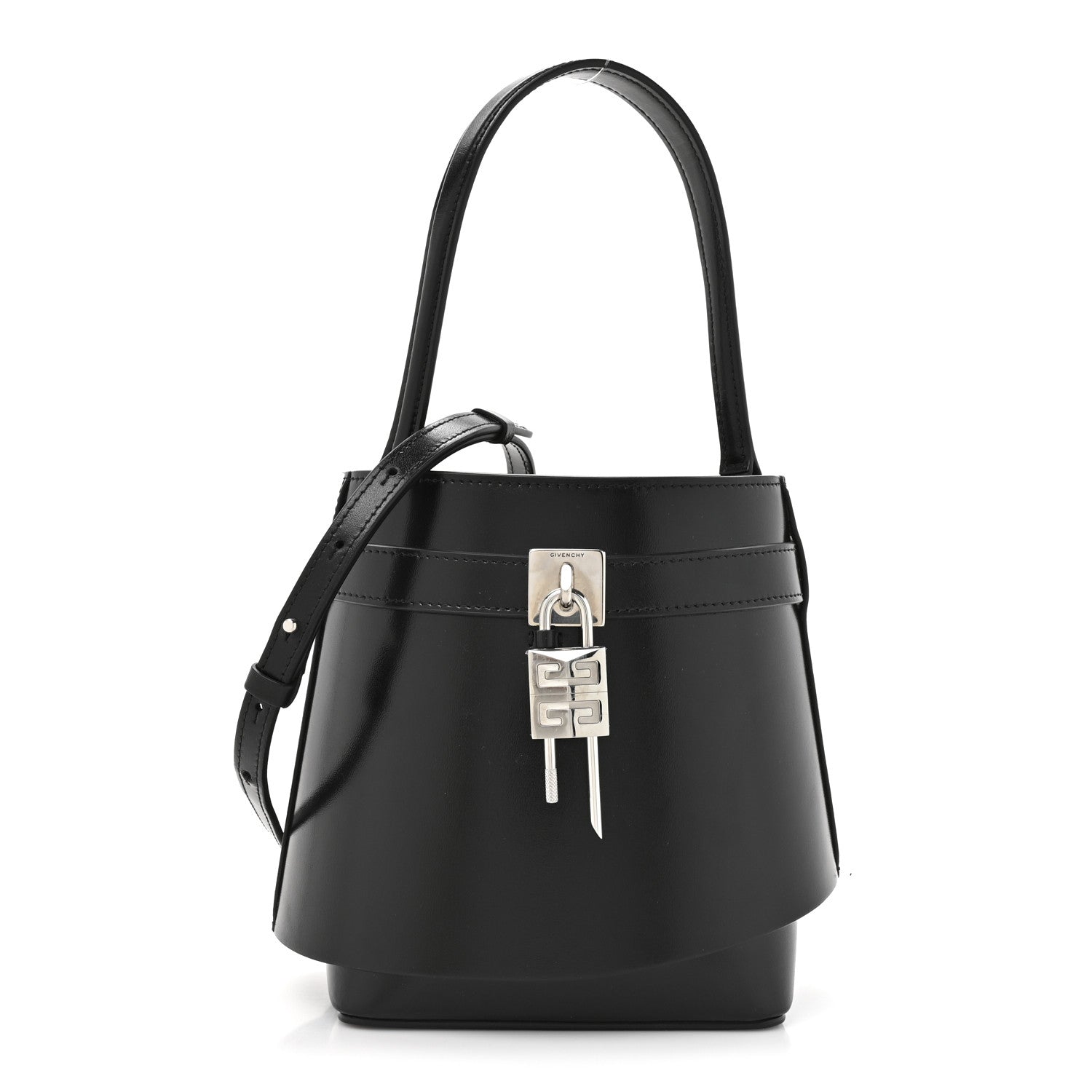 Box Calfskin Shark Lock Bucket Bag Black
