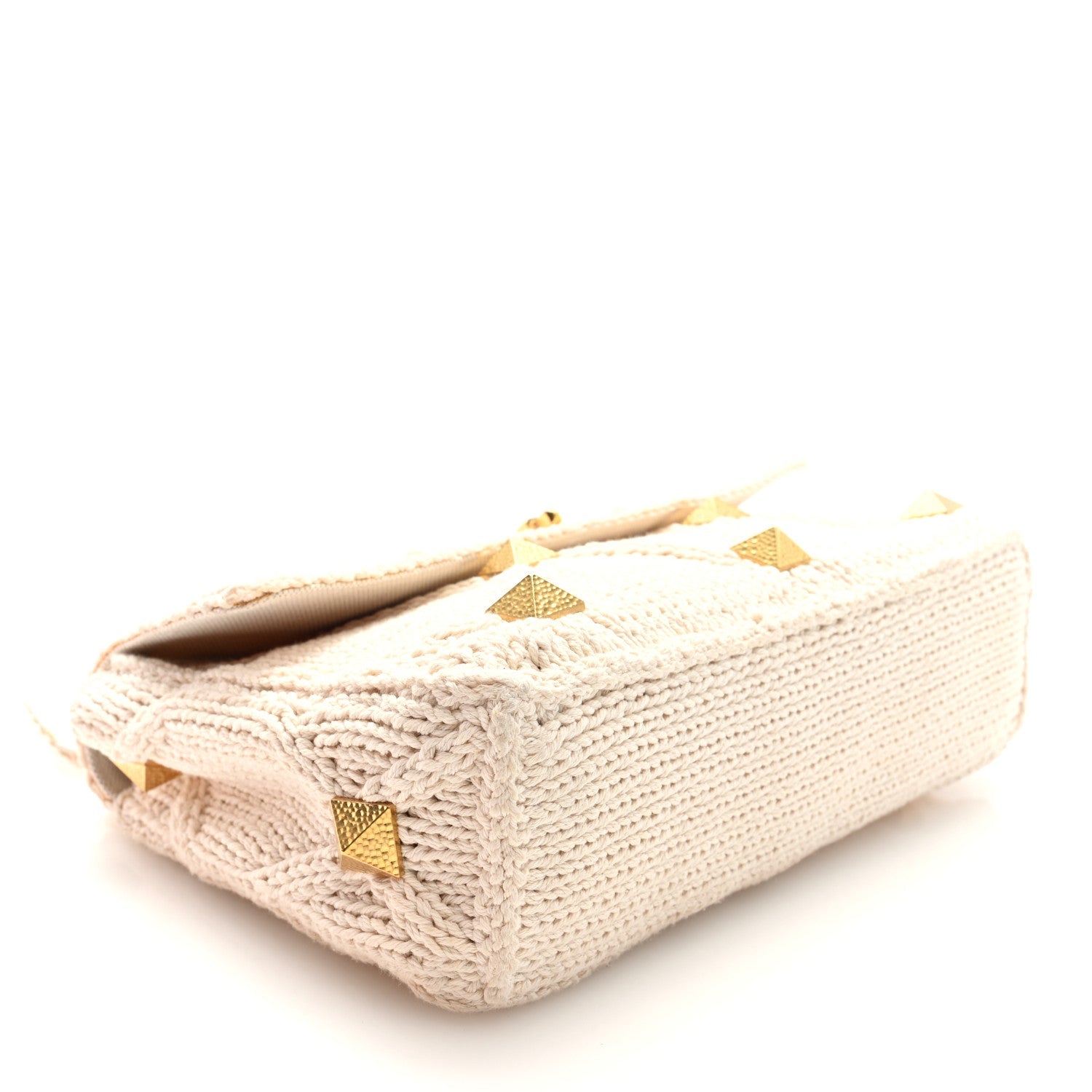 Knit Large Roman Stud Shoulder Bag Ecru