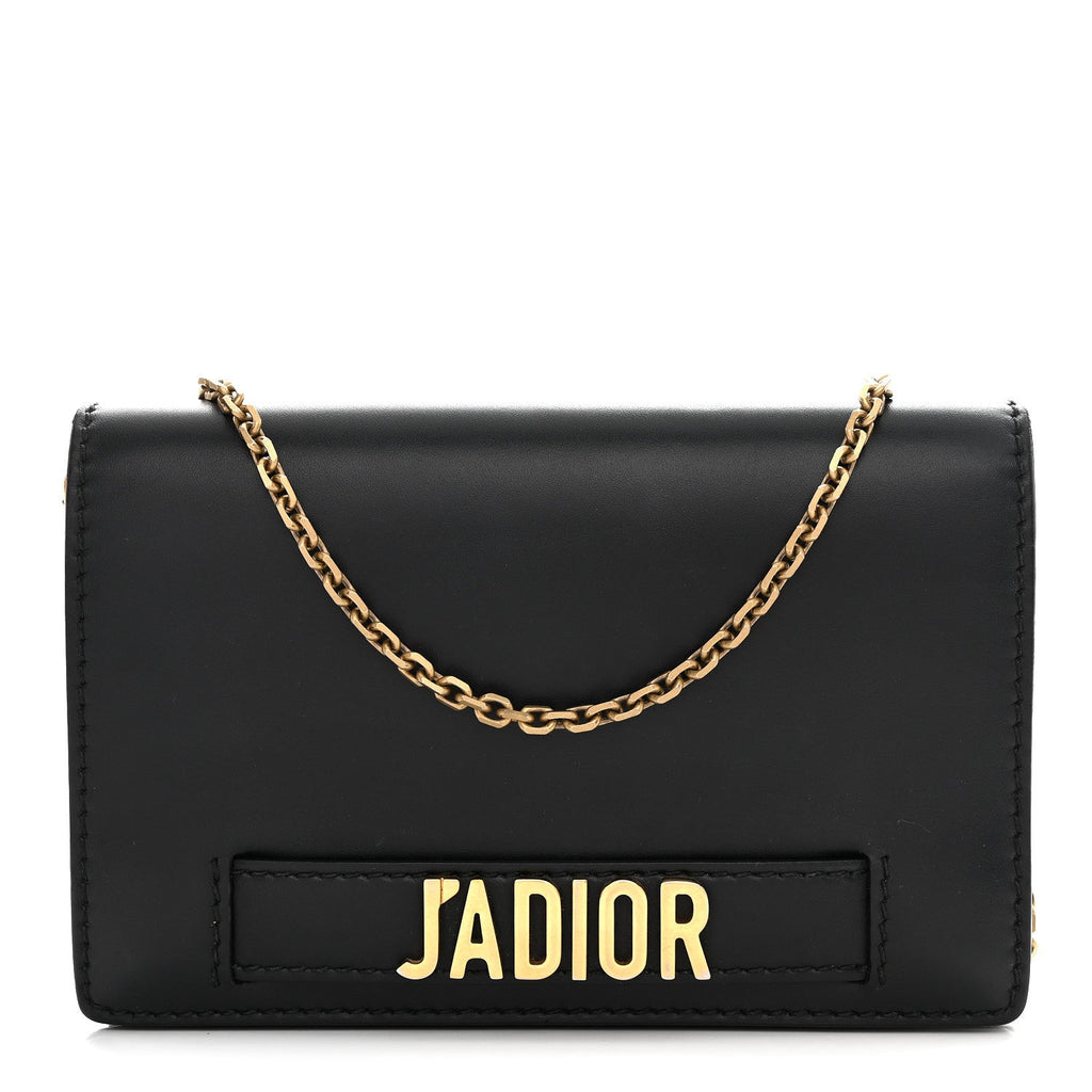 Calfskin J'Adior Wallet on Chain Pouch Black