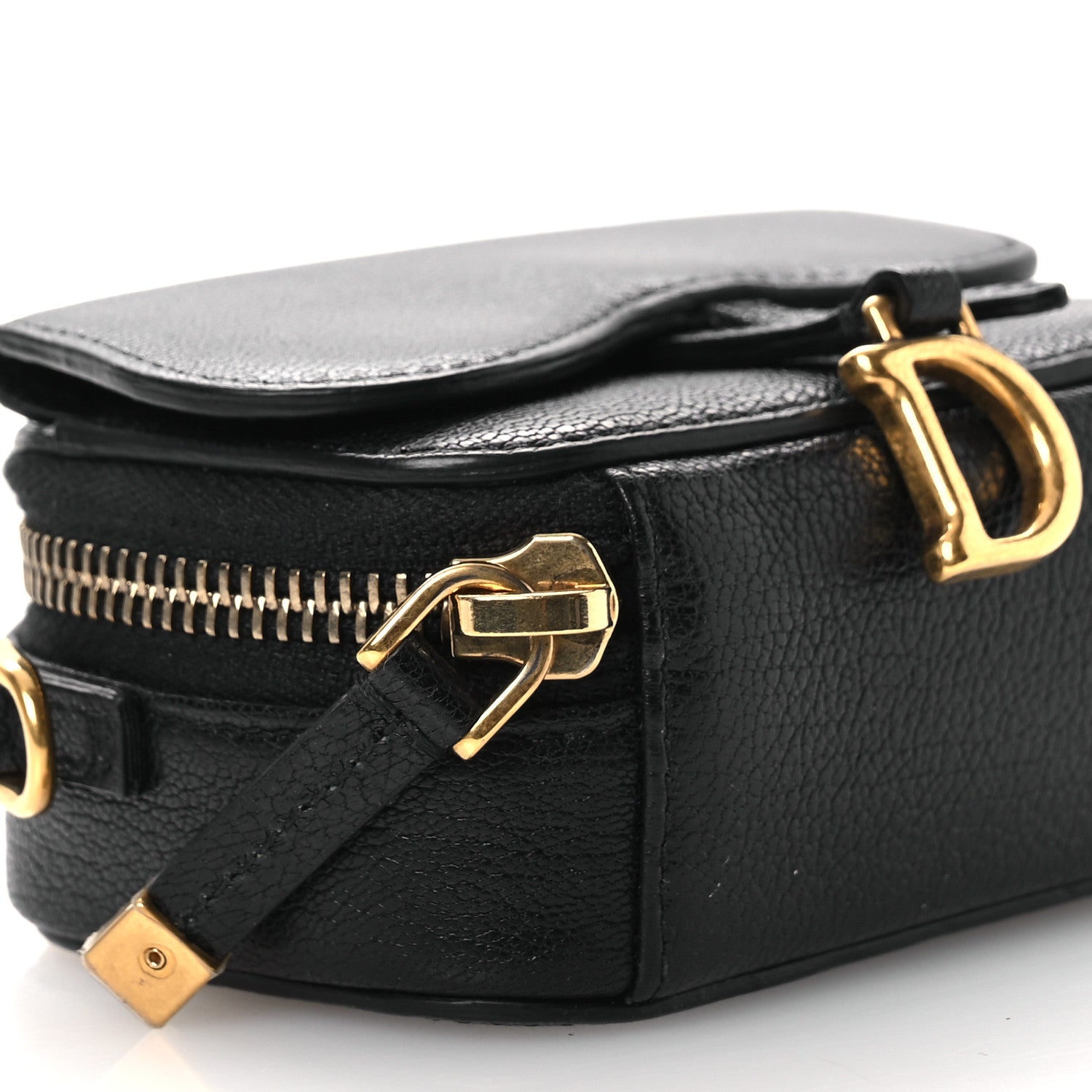 Goatskin Mini Saddle Shoulder Strap Pouch Black