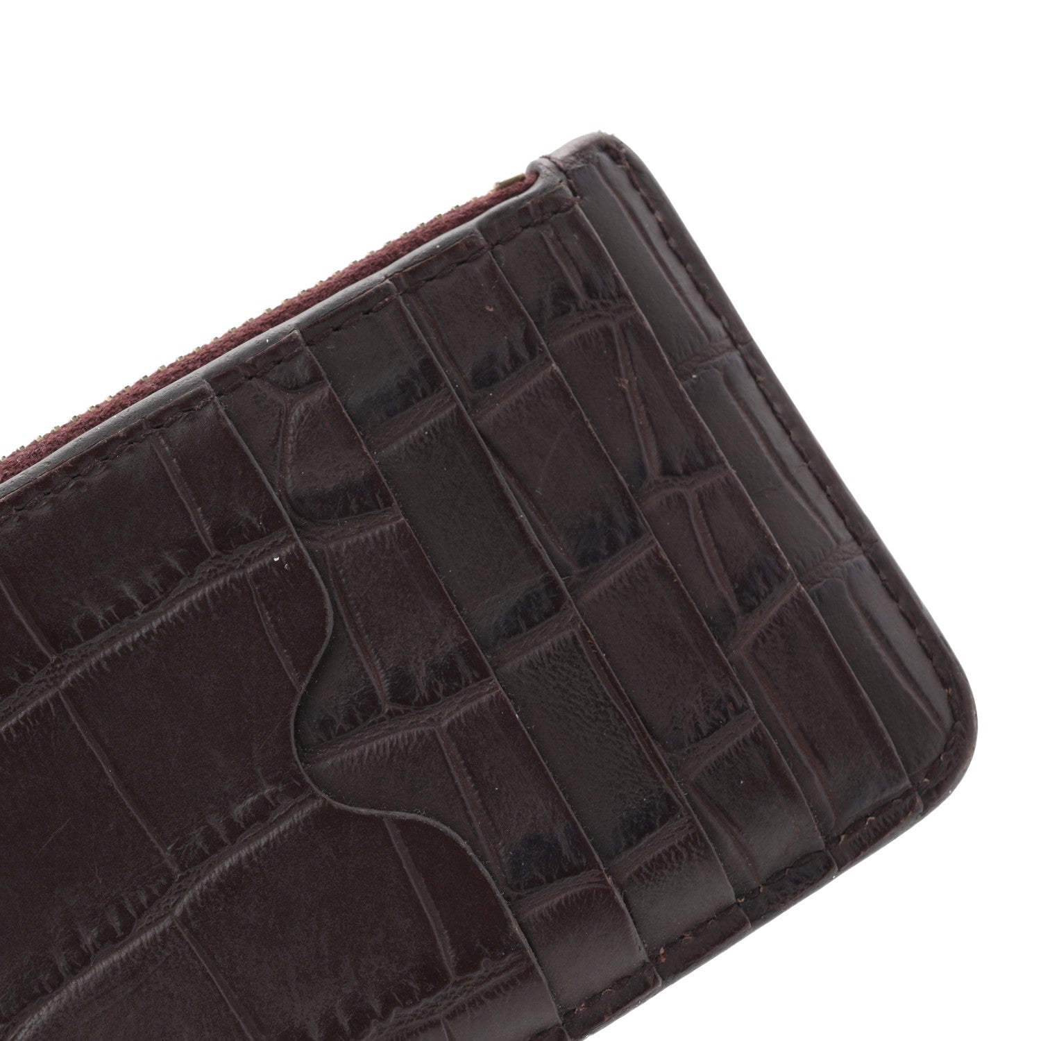 Calfskin Crocodile Embossed  Holder Wallet Burgundy