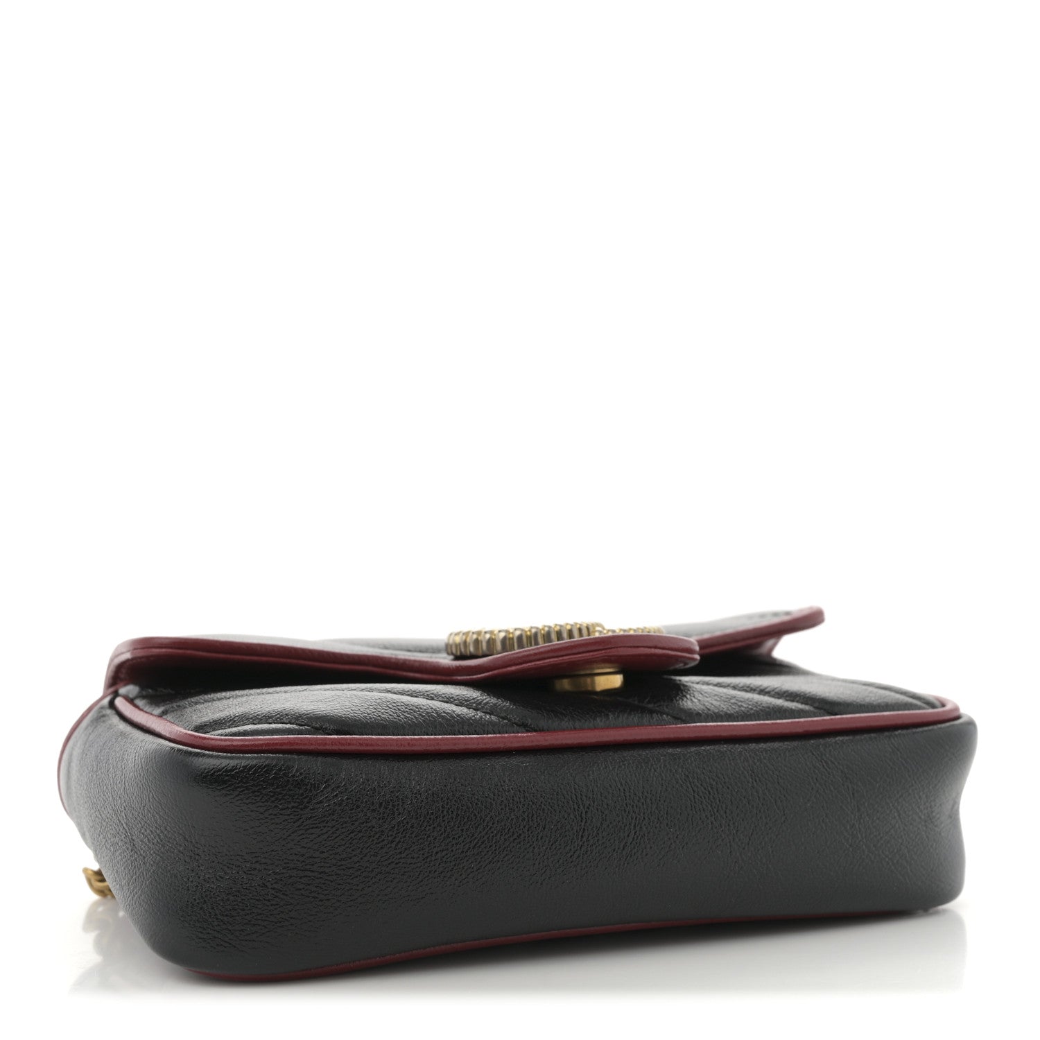 Vintage Effect Calfskin Matelasse Diagonal Super Mini Torchon GG Marmont Shoulder Bag Black Romantic Cherry