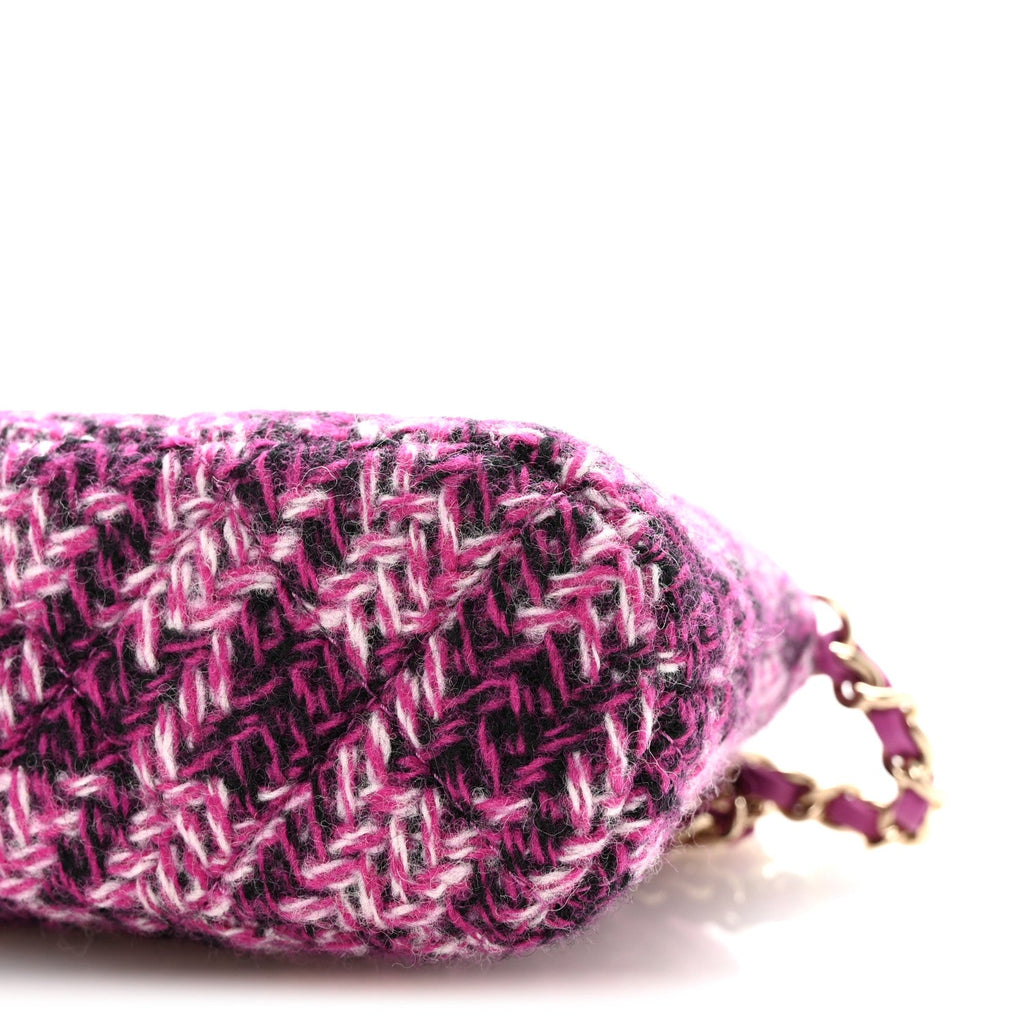 Tweed Quilted Mini Clutch With Chain Purple