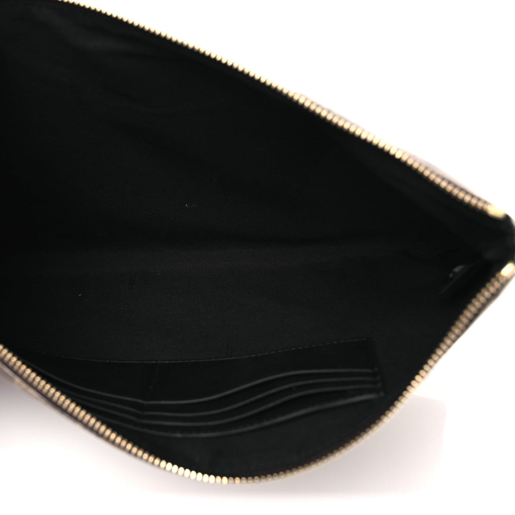 Glazed Fabric Vitello Century FF 1974 Stamp Patch Large Flat Pouch Mogano Panna Black