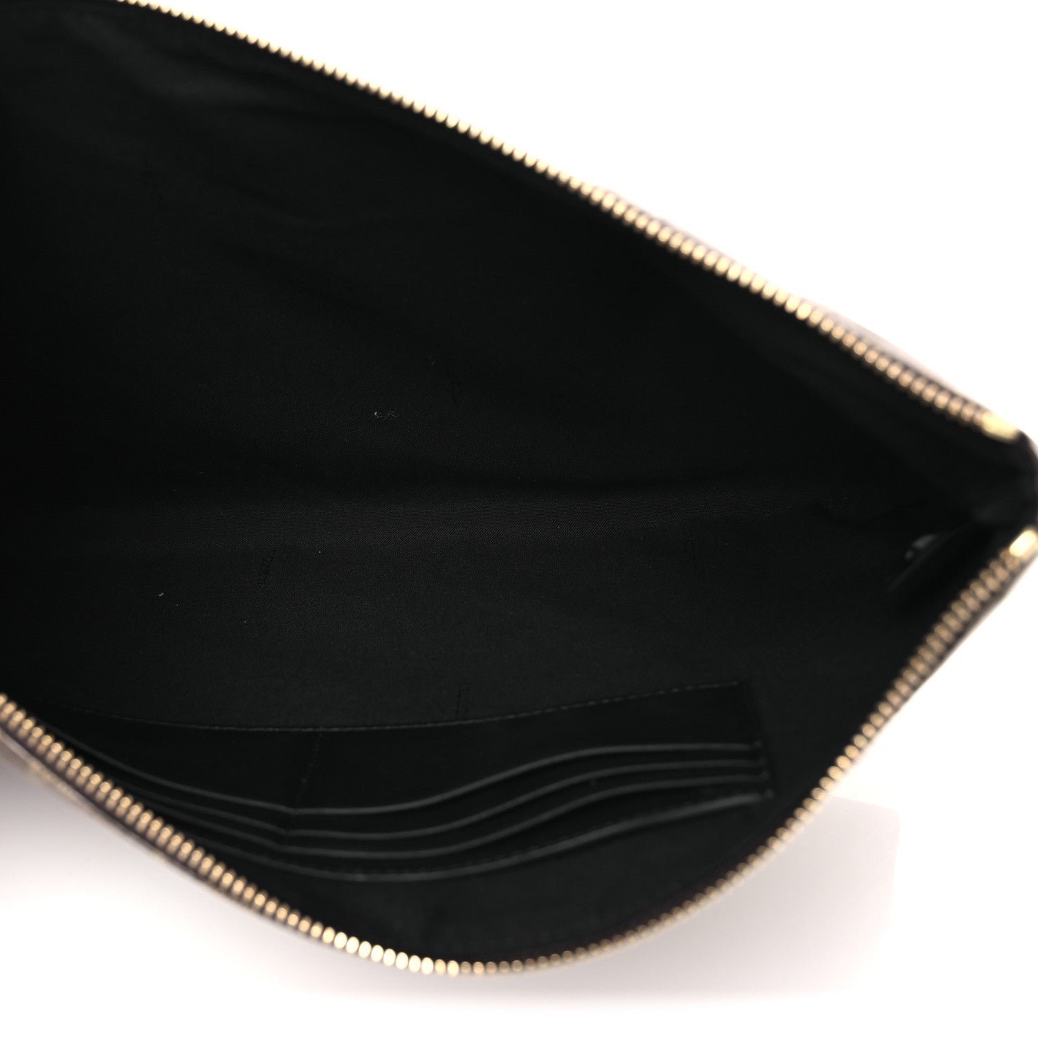 Glazed Fabric Vitello Century FF 1974 Stamp Patch Large Flat Pouch Mogano Panna Black