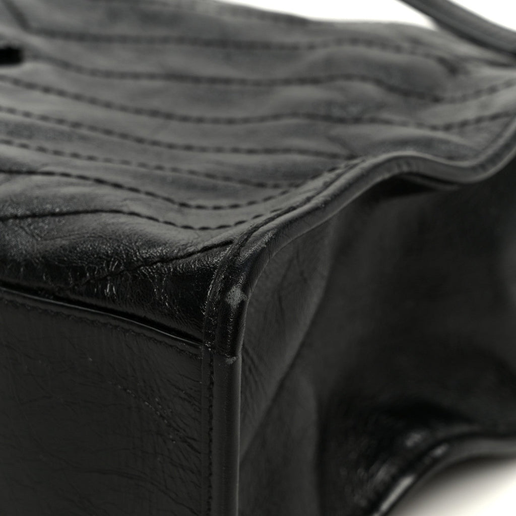 Crinkled Calfskin Matelasse Monogram Large Niki Shopper Tote Black