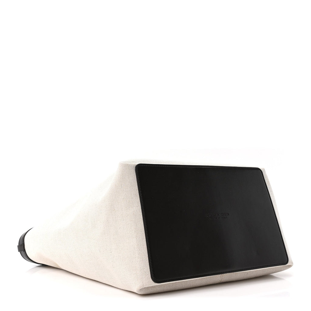 Canvas Mix Nappa Intrecciato Flip Flap Tote Natural Fondant