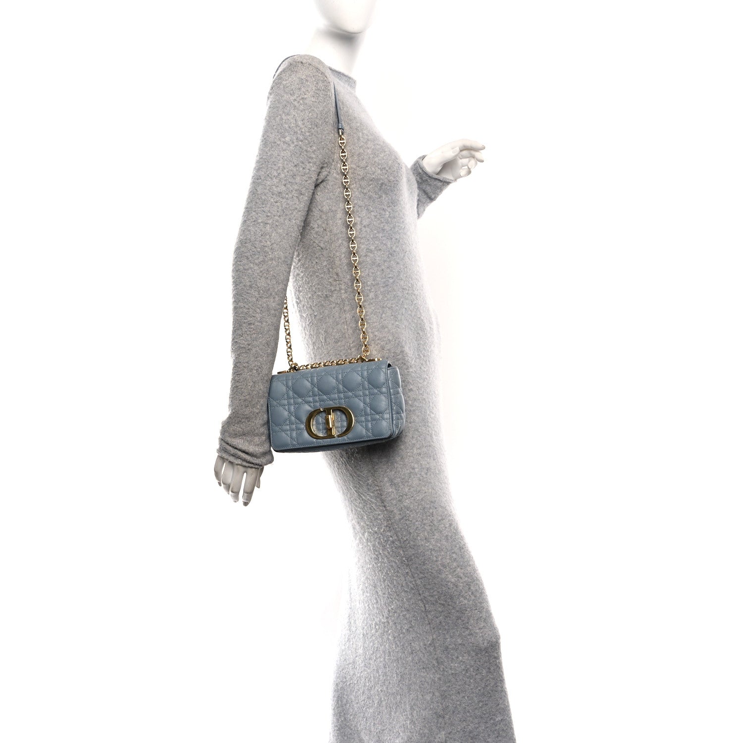Calfskin Cannage Small Caro Bag Cloud Blue
