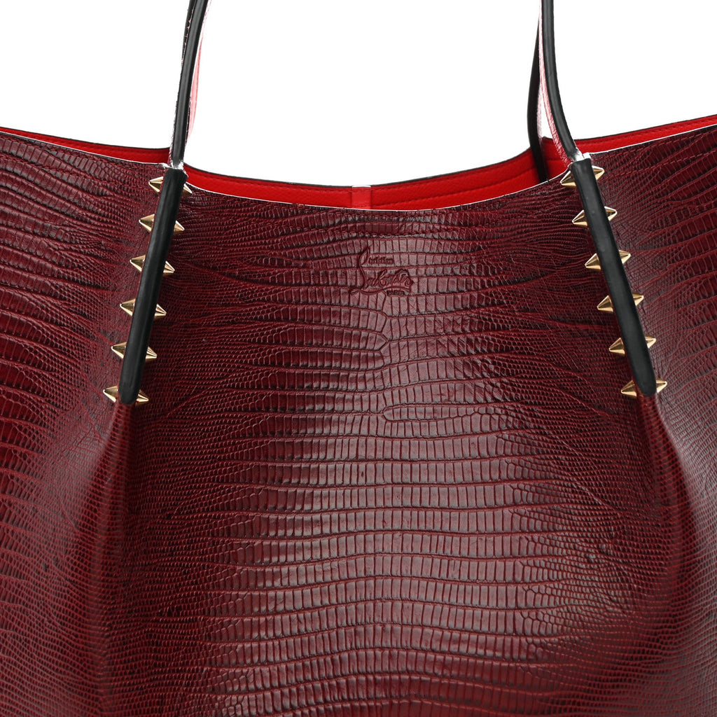 Lizard Embossed Calfskin Spiked Small Cabarock Shopper Tote Bourbon
