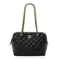 Shiny Caviar Quilted Large Bowling Bag Black