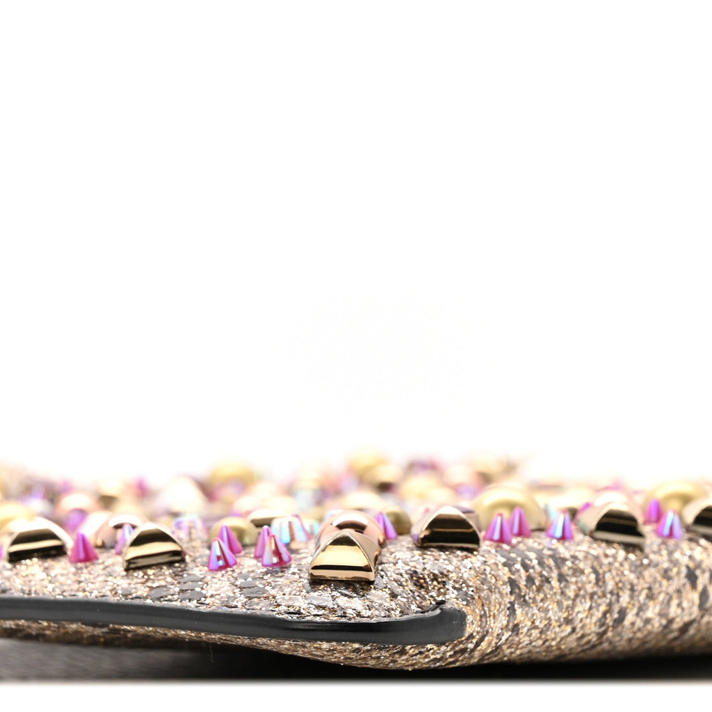 Metallic Snakeskin Embossed Spikes Loubiposh Clutch Gold Pink