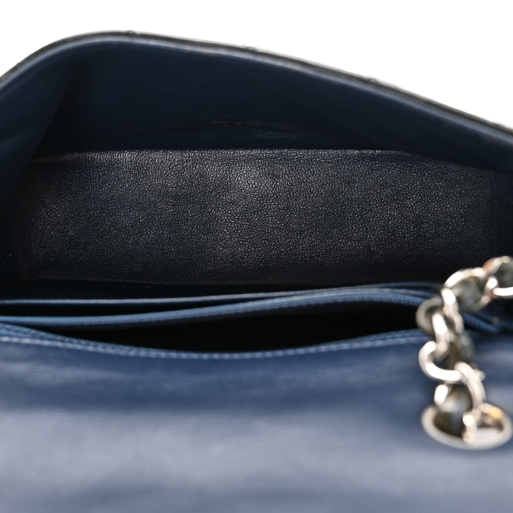 Patent Calfskin Quilted Mini Rectangular Flap Navy Blue