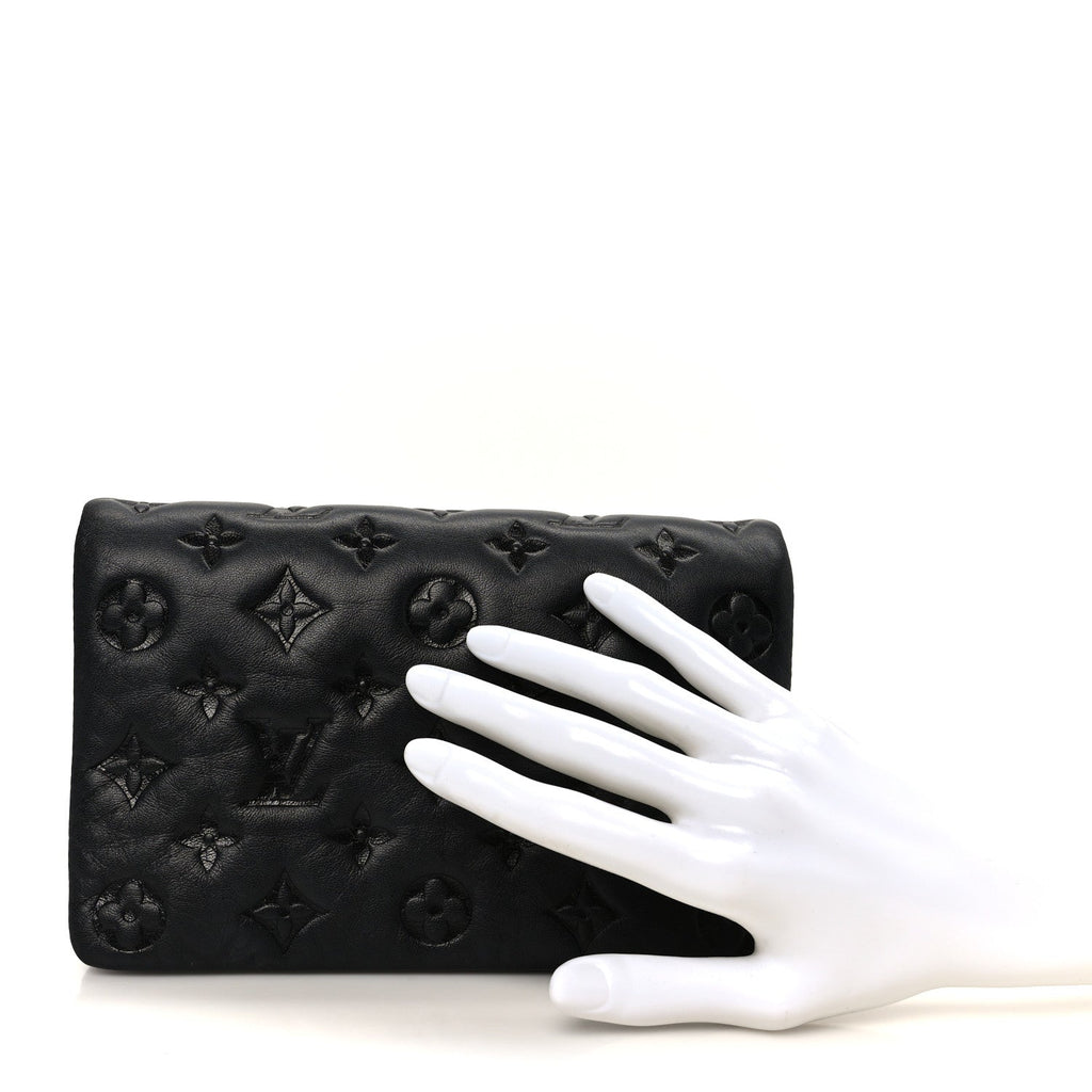 Lambskin Embossed Monogram Pochette Coussin Black