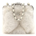 Shearling Sheepskin Lambskin Quilted Clutch With Chain White