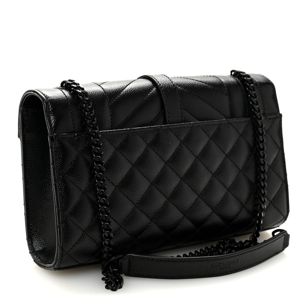Grain De Poudre Textured Mixed Matelasse Triquilt Small Monogram Monochrome Satchel Black