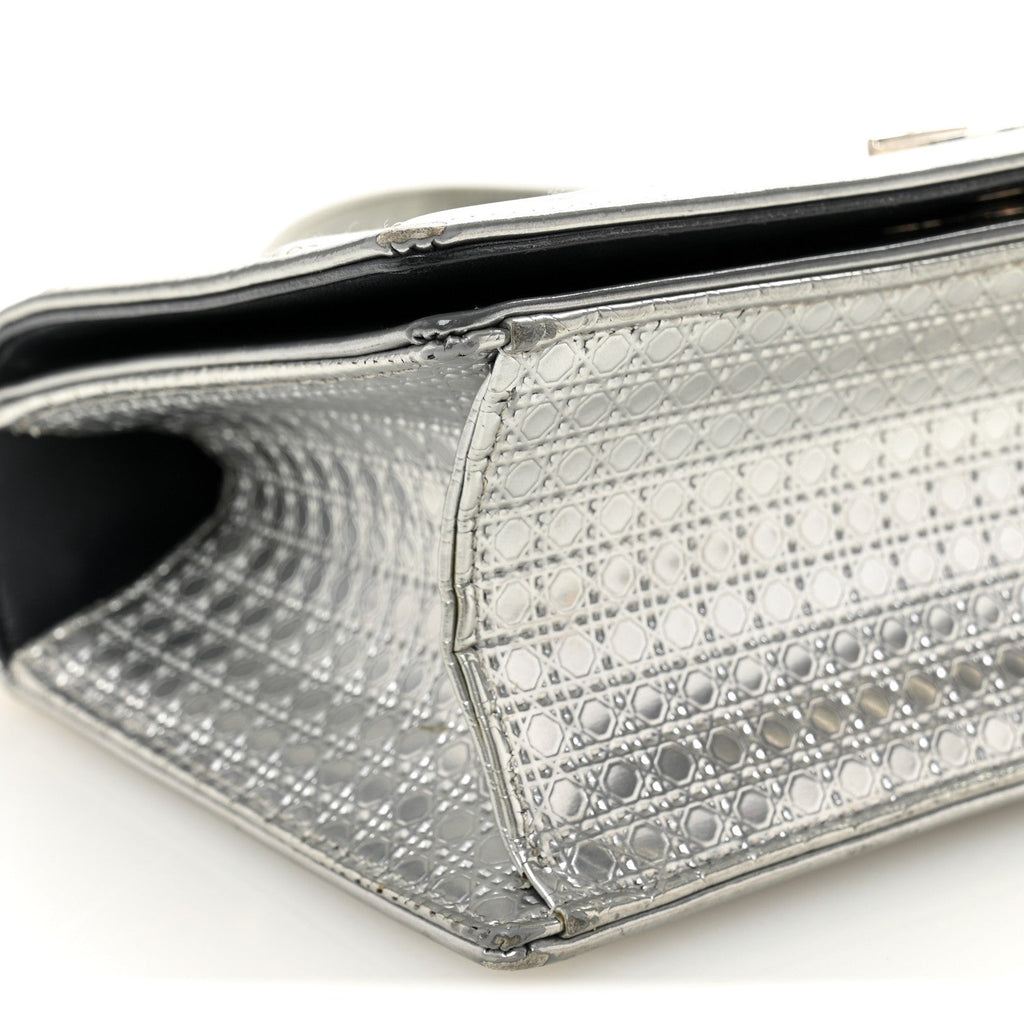 Metallic Patent Micro-Cannage Small Diorama Flap Bag Silver