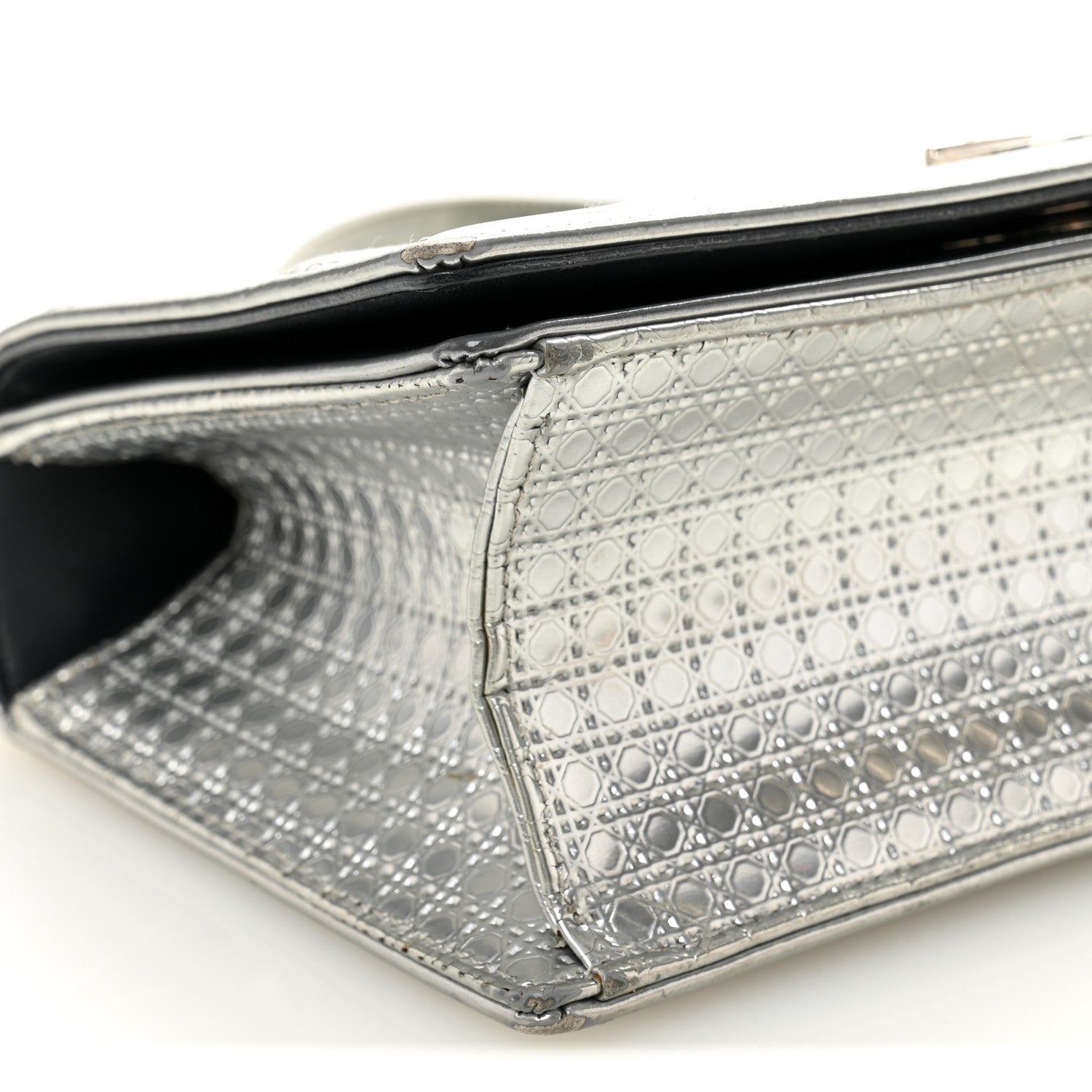 Metallic Patent Micro-Cannage Small Diorama Flap Bag Silver