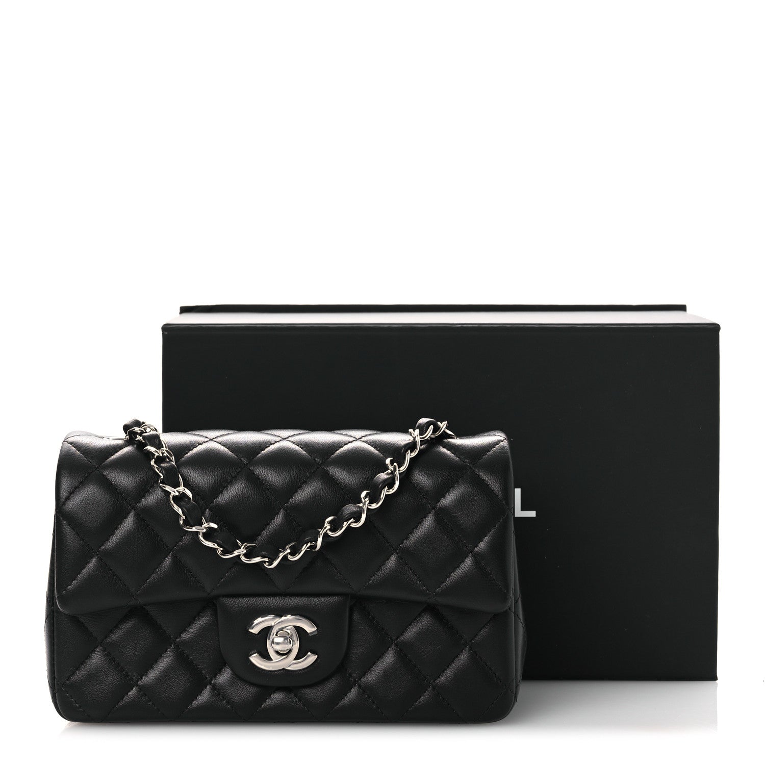 Lambskin Quilted Mini Rectangular Flap Black