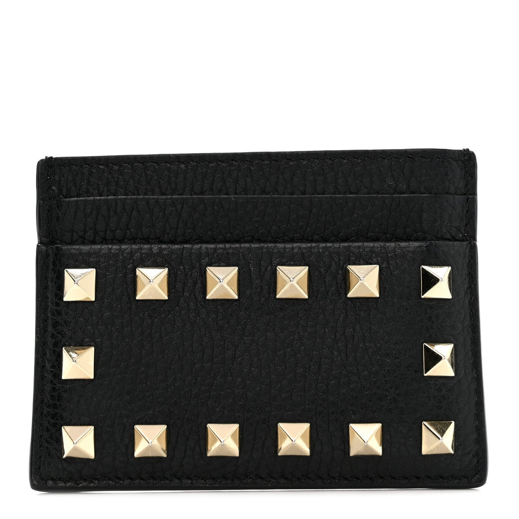 Pebbled Calfskin Rockstud  Holder Black