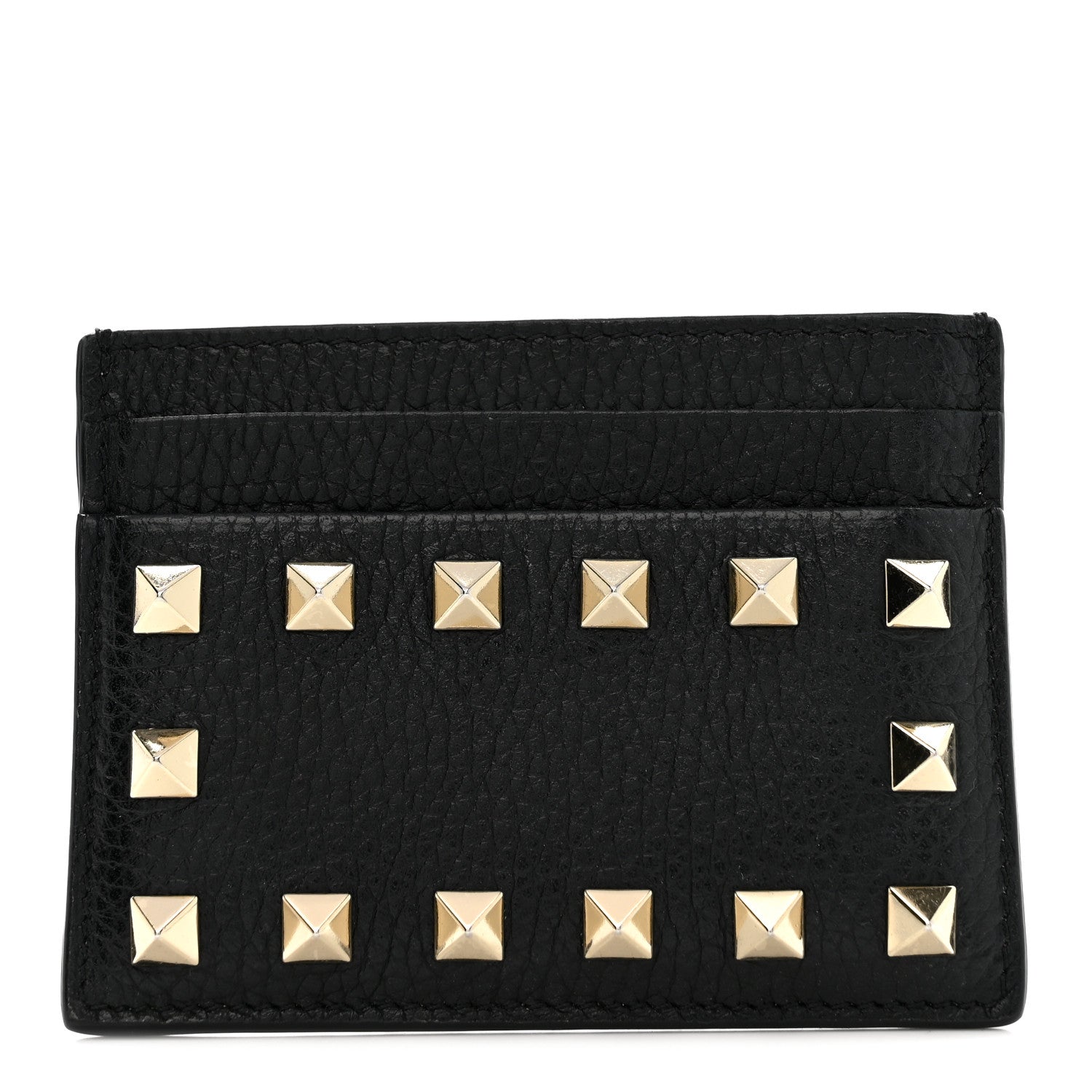 Pebbled Calfskin Rockstud  Holder Black