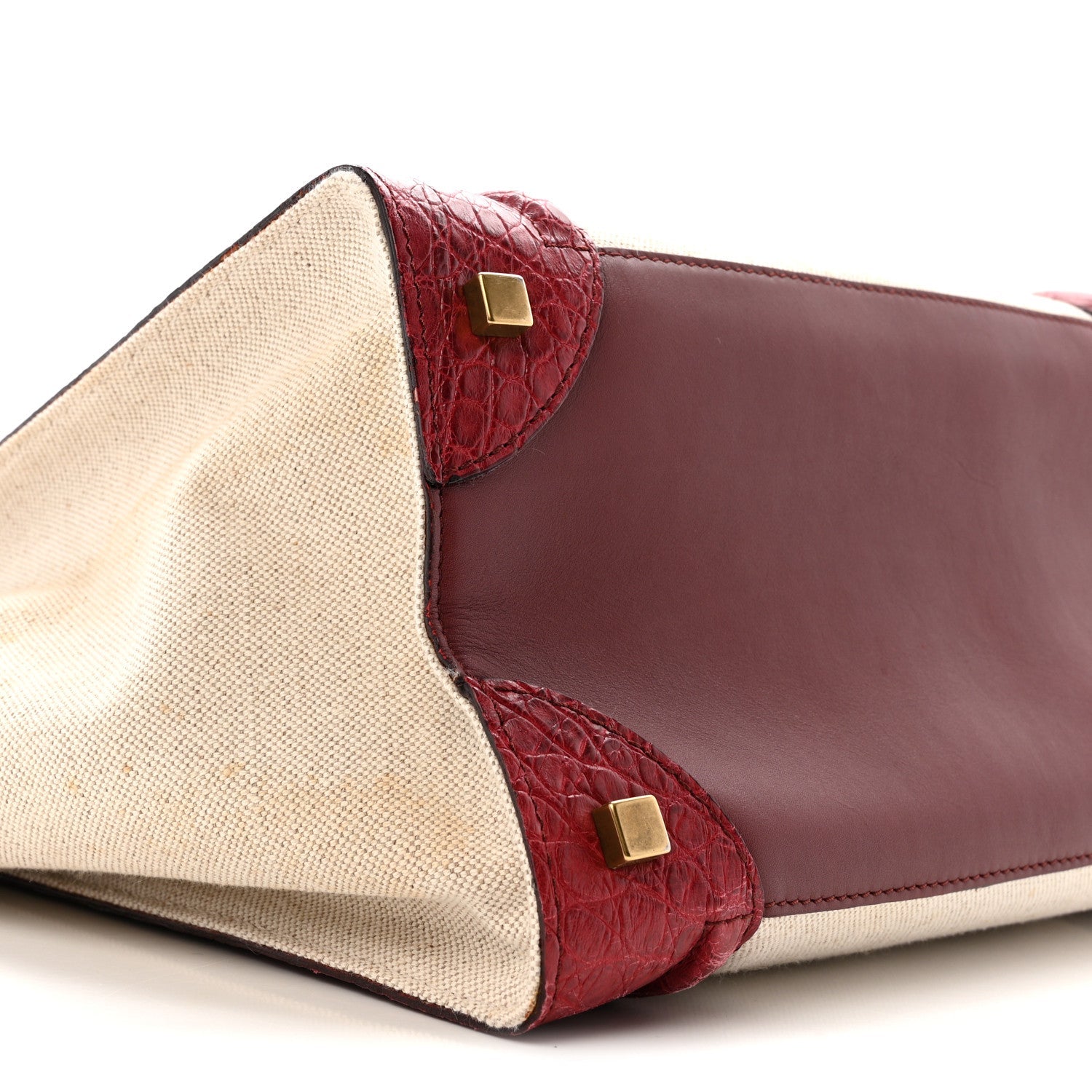Canvas Crocodile Embossed Bi-Color Mini Luggage Beige Red
