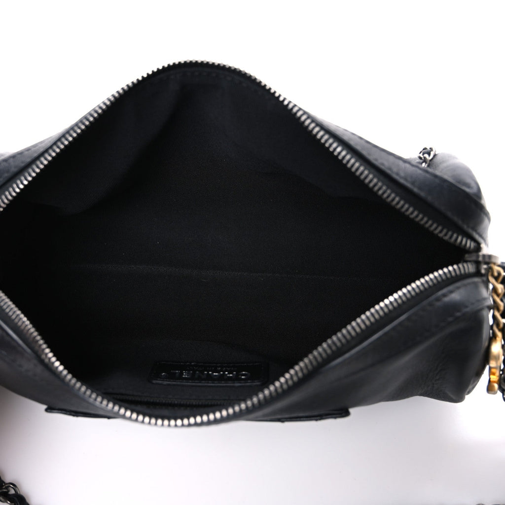 Metallic Lambskin Signe Bowling Bag Black