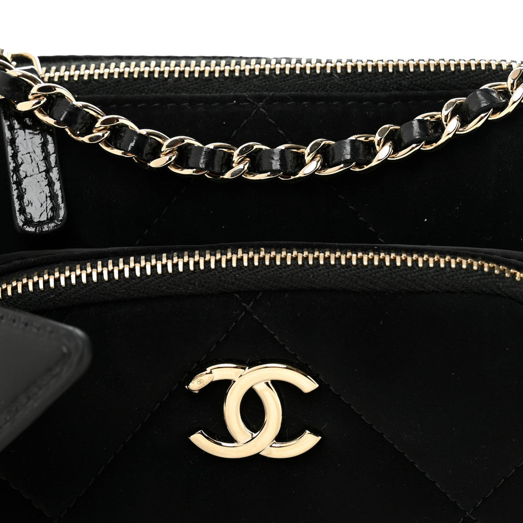 Velvet Effect Nylon Shiny Crumpled Calfskin Mini Quilted Chanel 25 Clutch With Chain Black