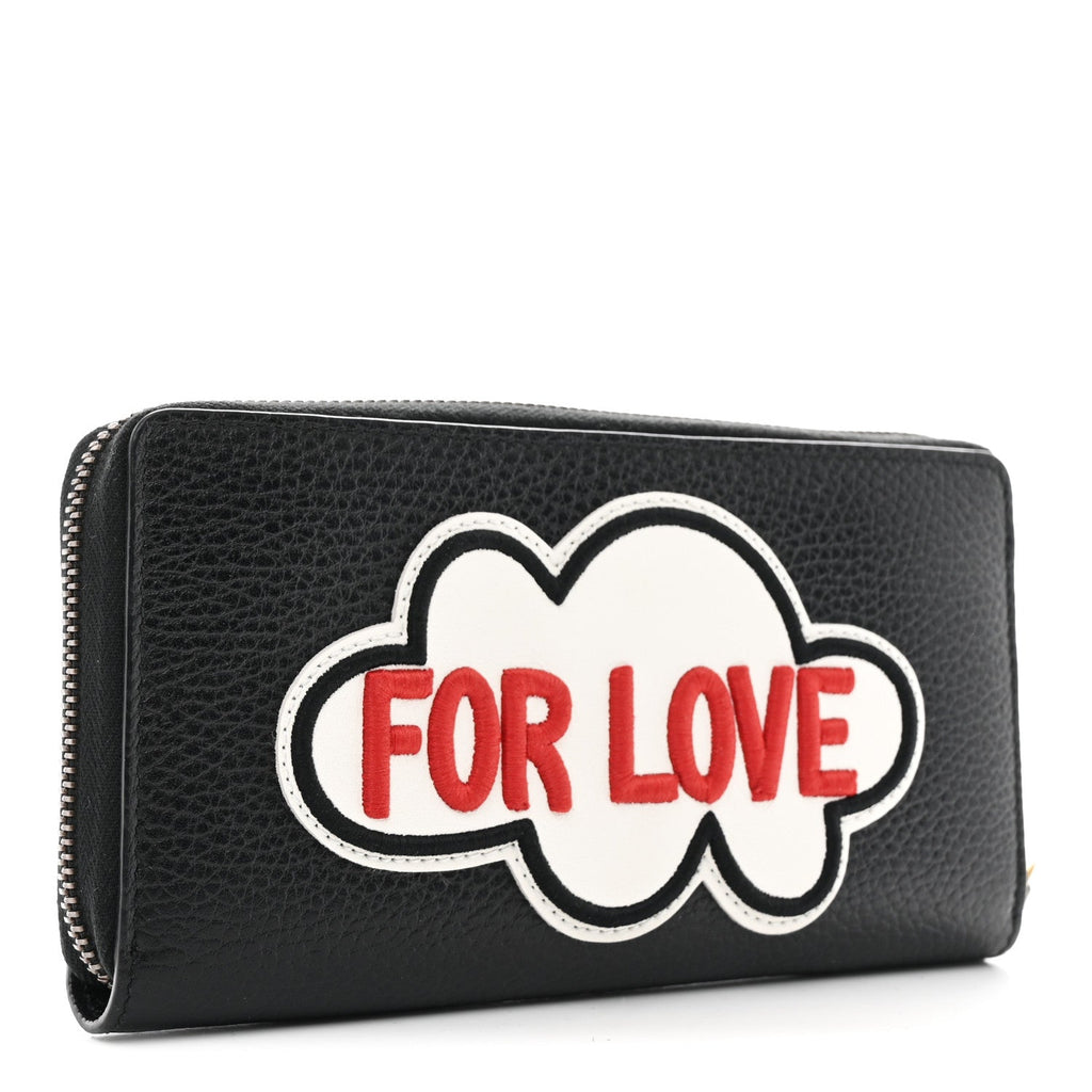 Pebbled Calfskin Blind For Love Zip Around Wallet Black
