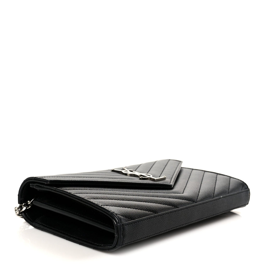Grain De Poudre Matelasse Chevron Monogram Chain Wallet Black