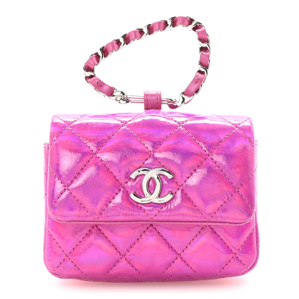 Patent Lambskin Quilted CC Hook  Holder Pink