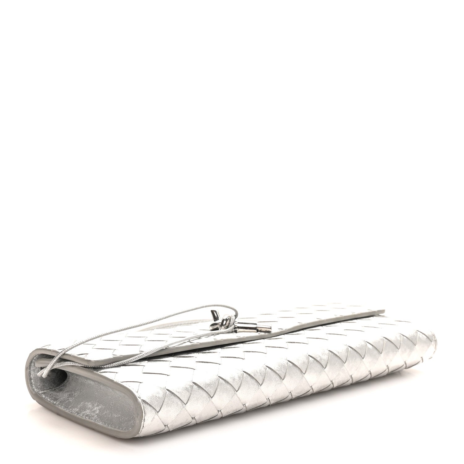 Metallic Lambskin Intrecciato Long Andiamo Top Handle Clutch Silver