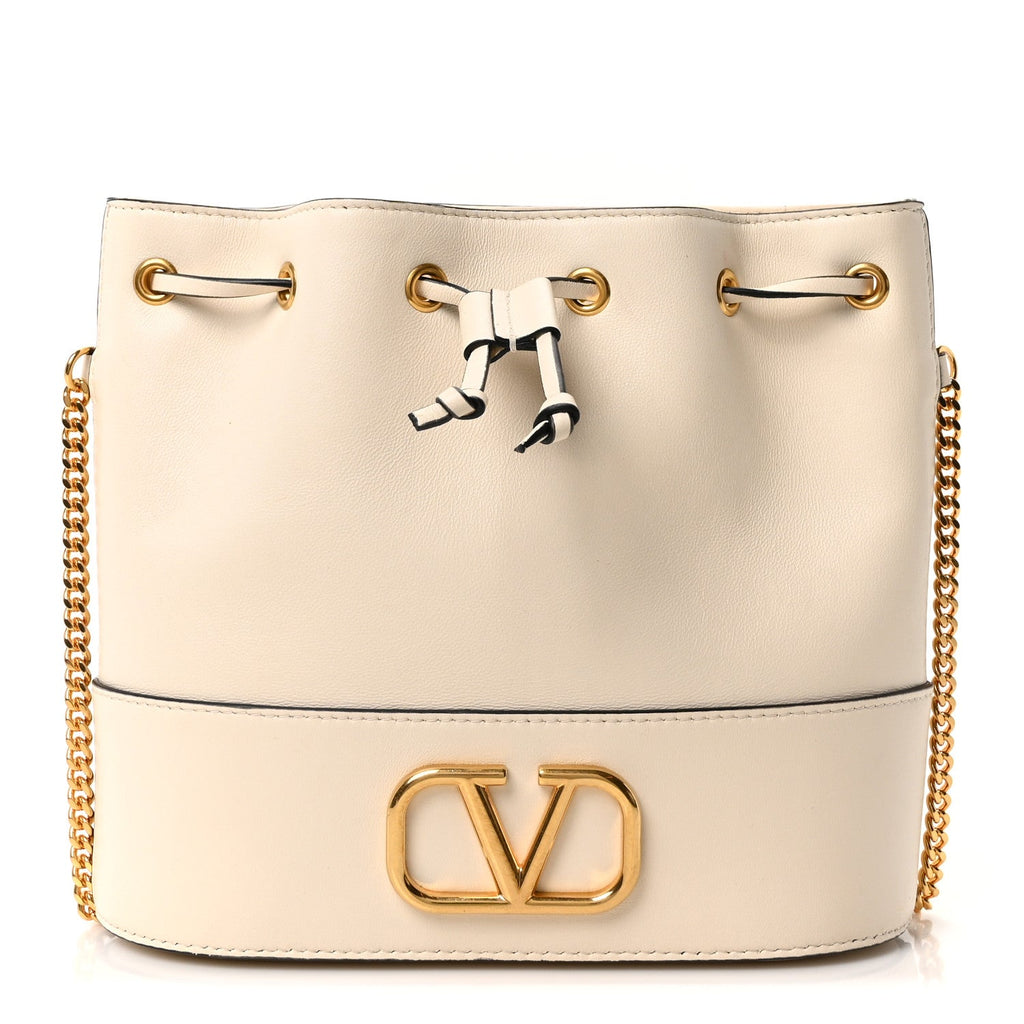 Nappa Mini VLogo Signature Chain Bucket Bag Light Ivory